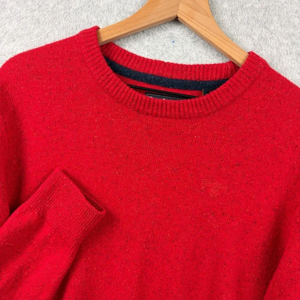 Barbour Sweater Mens Medium Red Wool Silk Blend Crewneck Tisbury Donegal Knit